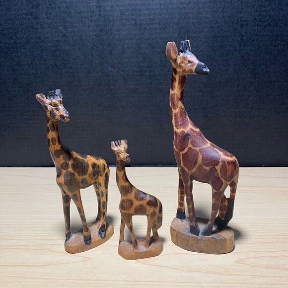 Hand Carved Giraffes Set of 3 - Picture 1 of 4